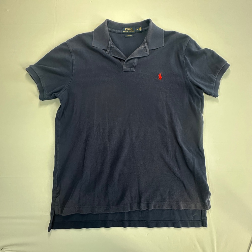 Polo Ralph Lauren Mens Custom Fit Navy Blue Short Sleeve Polo Shirt Large